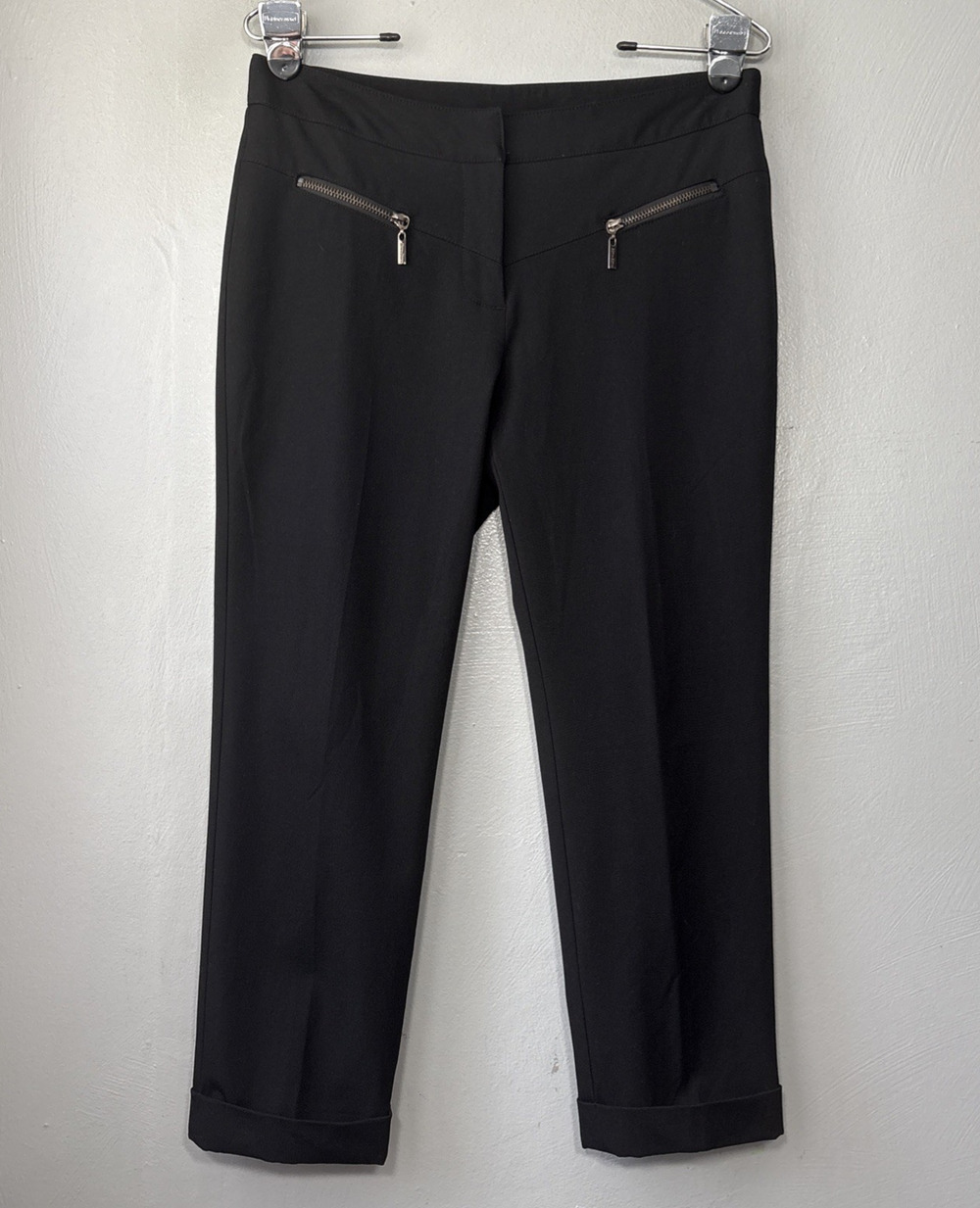 Bisou Bisou Black Cropped Pants Size 4 Basque Waist Office Moto Zipper Trousers